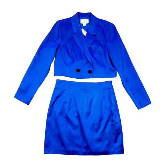 Mare Mare x Anthropologie Blazer Top & Mini Skirt Set Cobalt Blue size L NWT - Picture 2 of 13